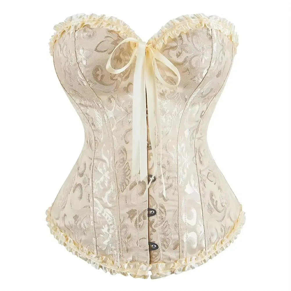 Victorian Floral Jacquard Corset – Front Busk Closure