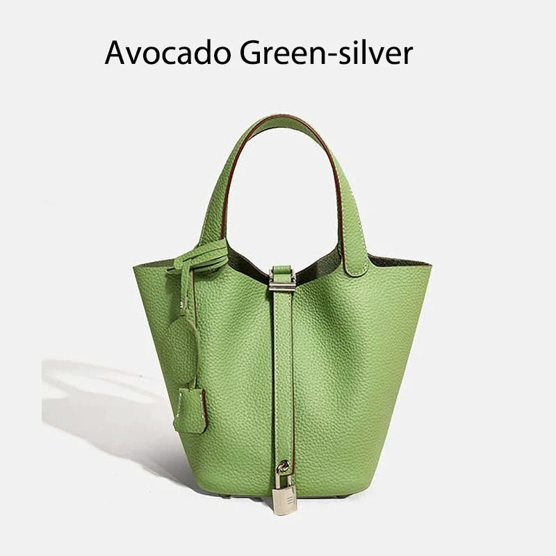 Sac à main seau en cuir véritable Mendy, vert avocat, bucket bag