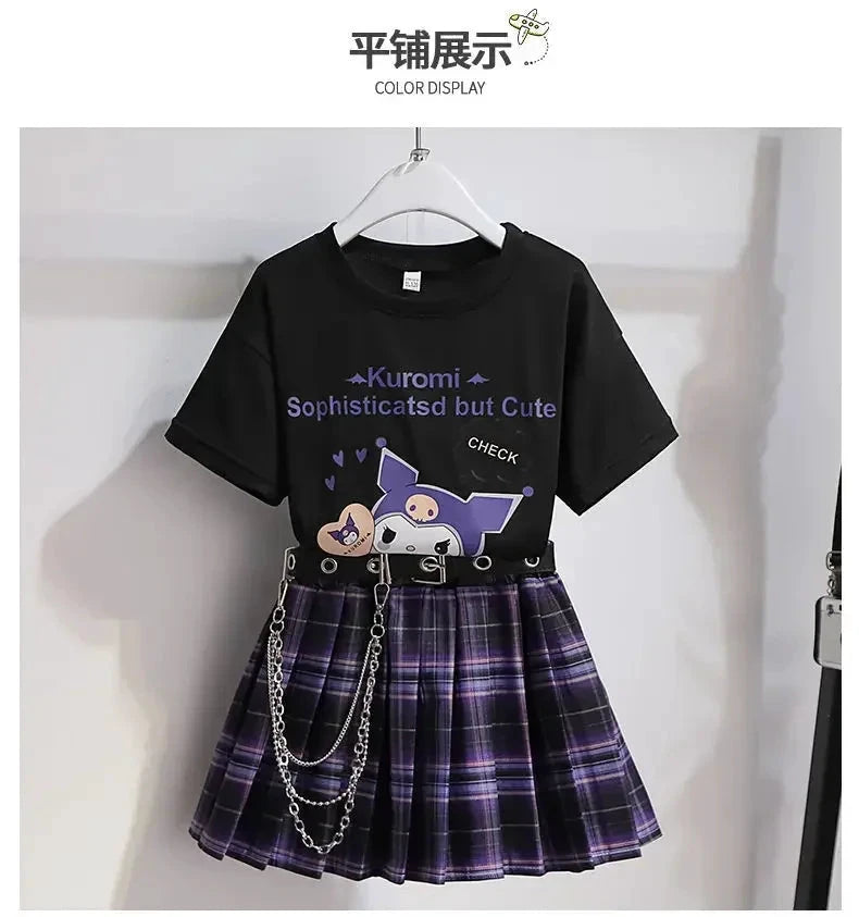 Sanrio Kuromi Kostüm Lila Faltenrock Metallkette
