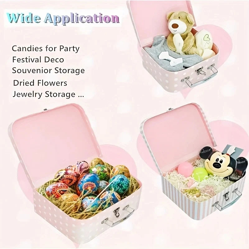 Vintage Geschenkbox aus Karton mit Polka-Dots und Streifen, 3-teilig