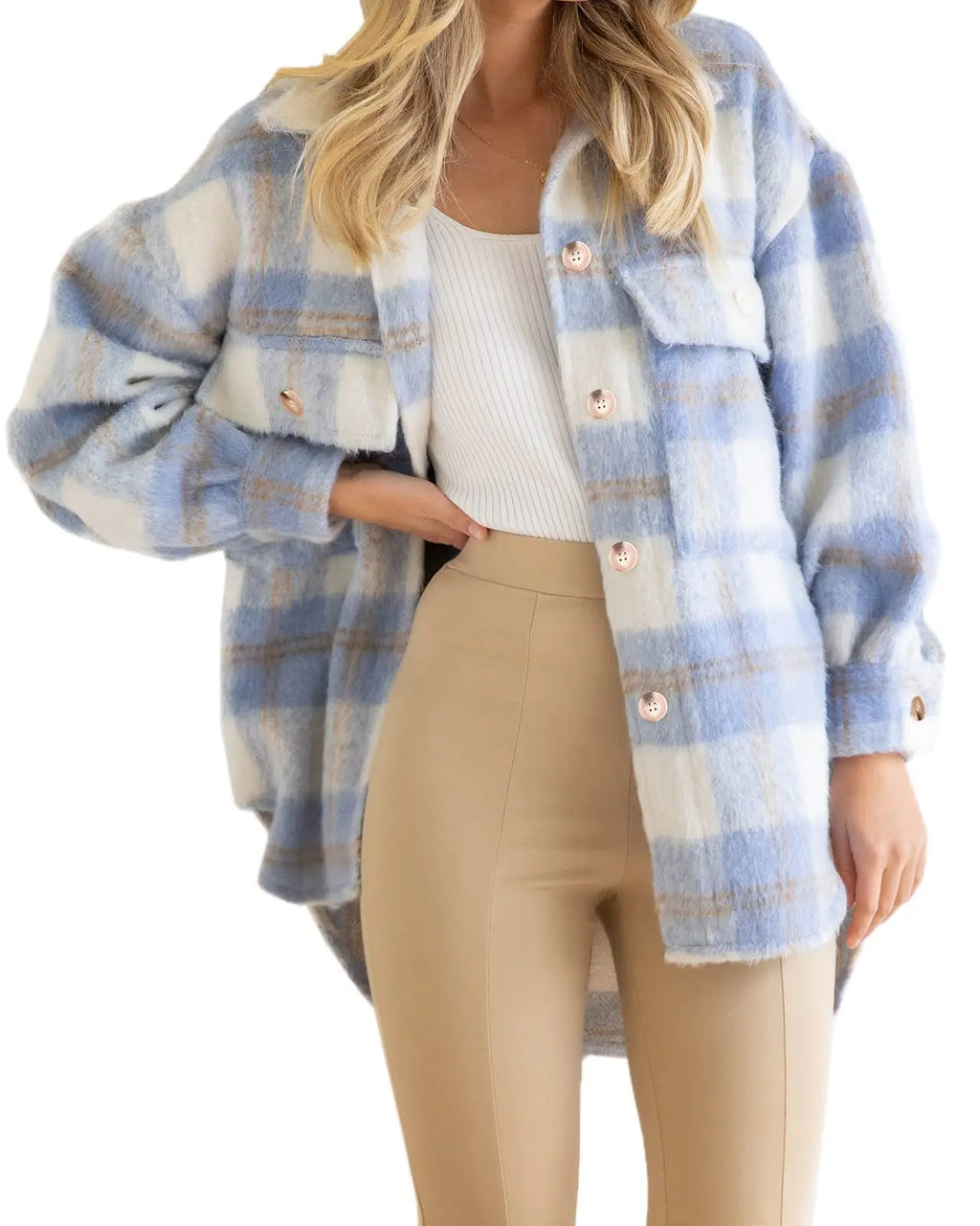 Manteau Plaid Mohair Laine Épais Femme Automne Hiver