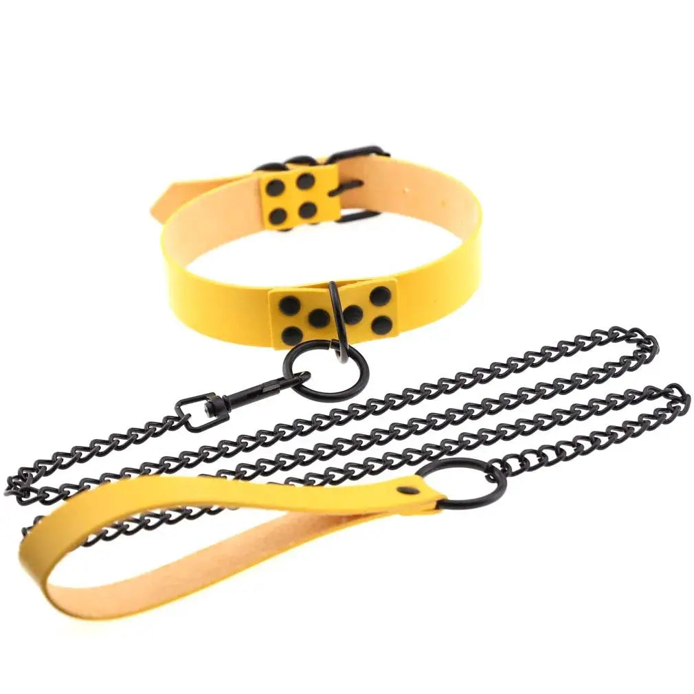 Collier de laisse en cuir synthétique style gothique punk – Decopunk