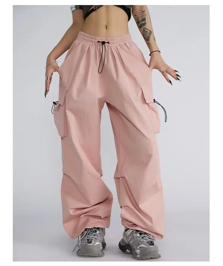 Beysaurt Damen Harajuku Baggy Cargohose mit elastischem Bund