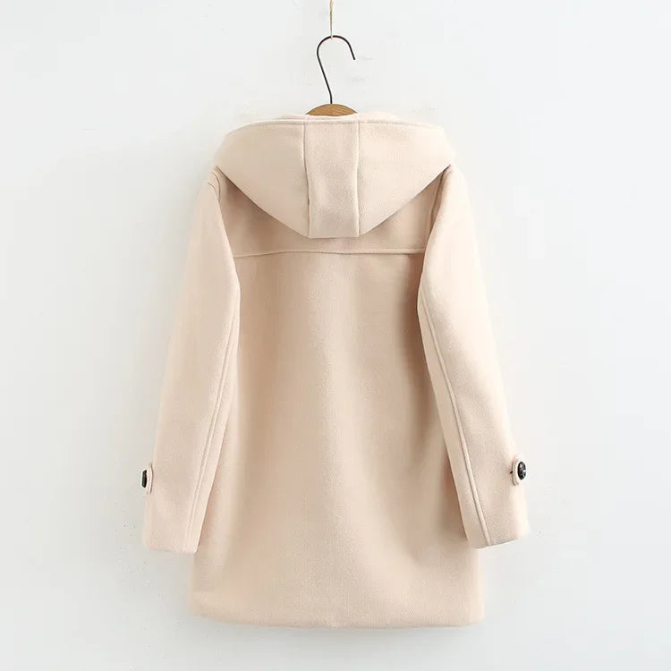 Manteau Long En Laine Avec Boutons En Bois Et Poches