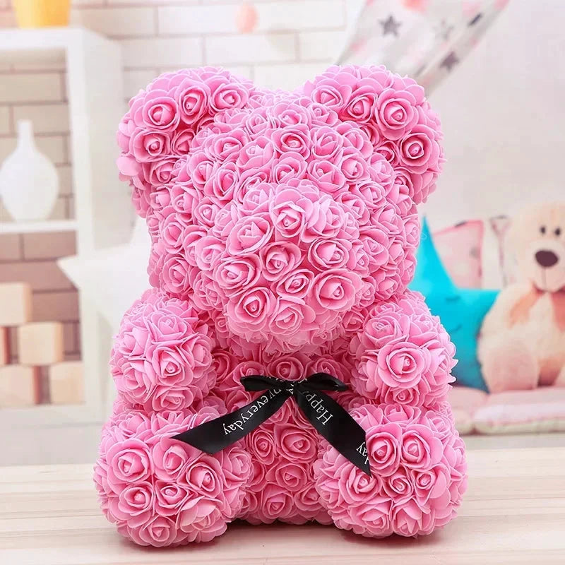 Ourson en roses éternelles avec boîte – 40 cm