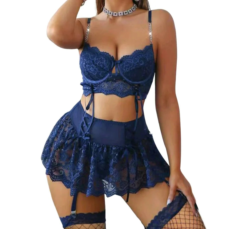 Léa's Secrets Verstellbarer blauer Schmetterlings-Spitzenbody