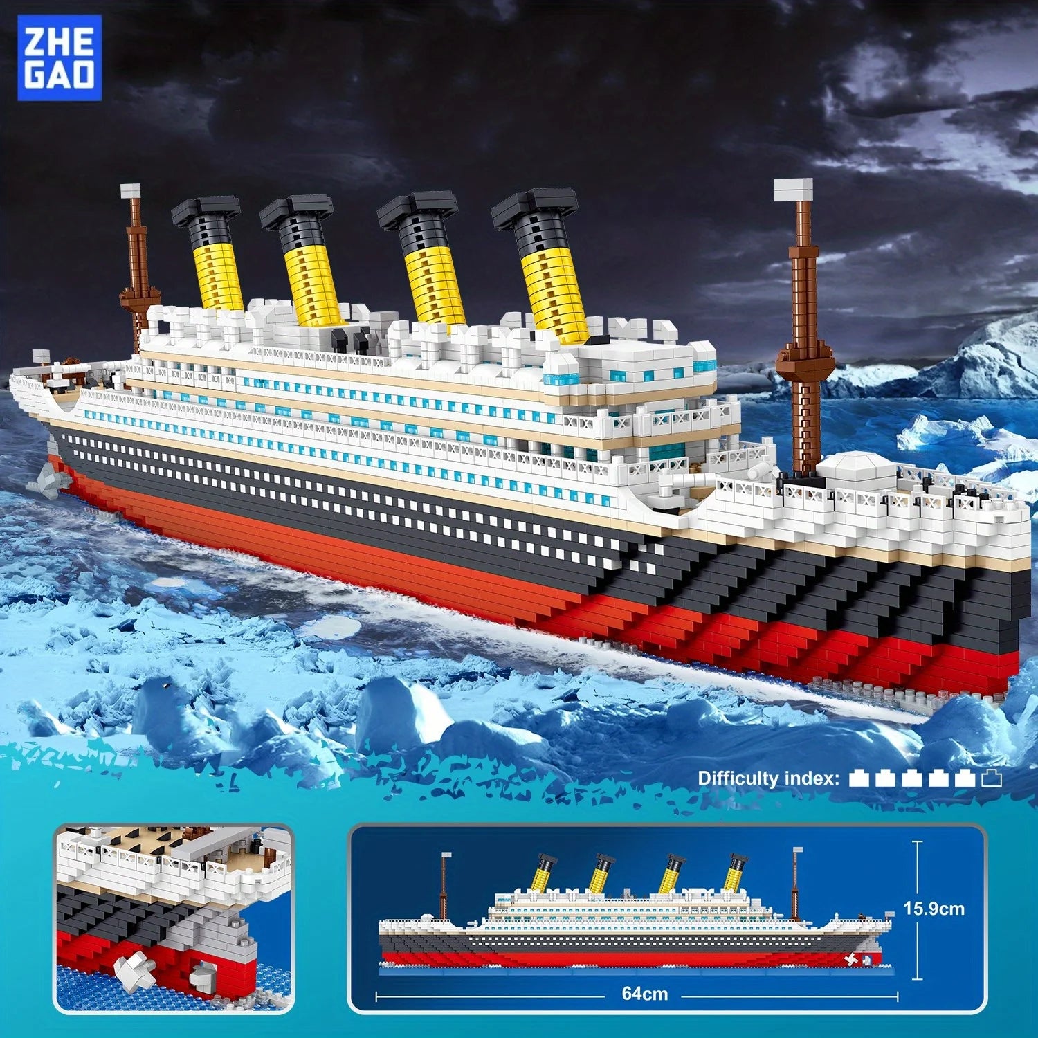 Kit Titanic Construction Pour Enfants Croisière Soleil 4404 Pièces Mini Briques Modèle Décoration Bureau Cadeau Noël by LSDLBoutique.ch