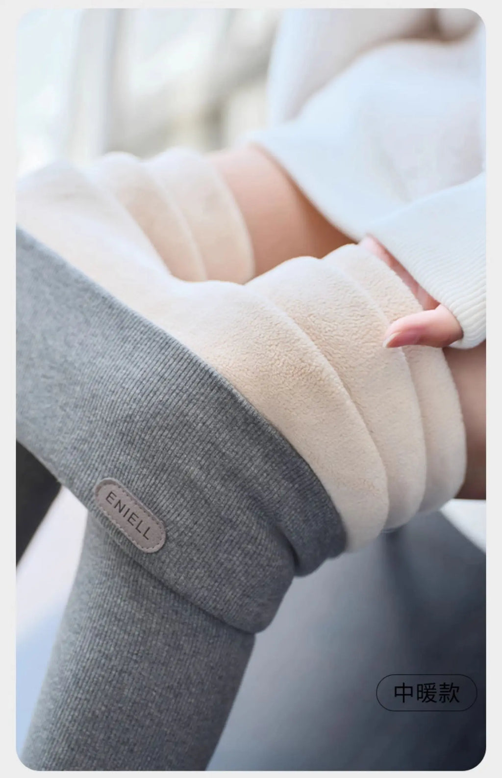 Leggings Femme Coton Spandex Polaire Gris Taille Haute