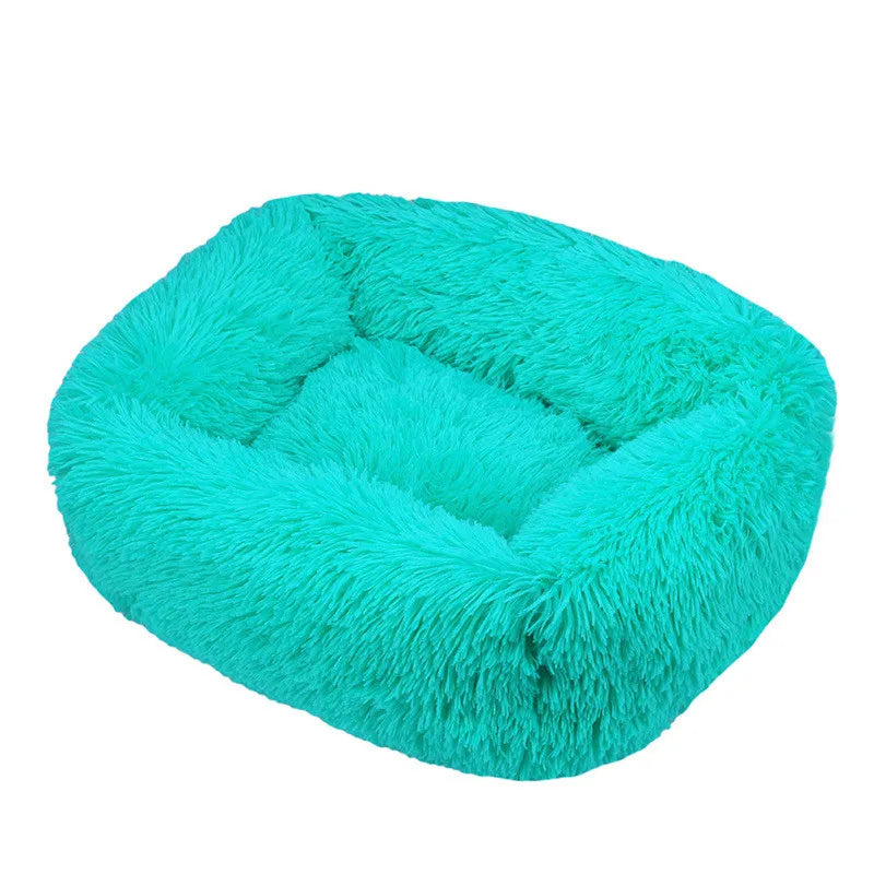 Square Plush Dog Bed, Washable, Duck Blue, Sizes XS to XL