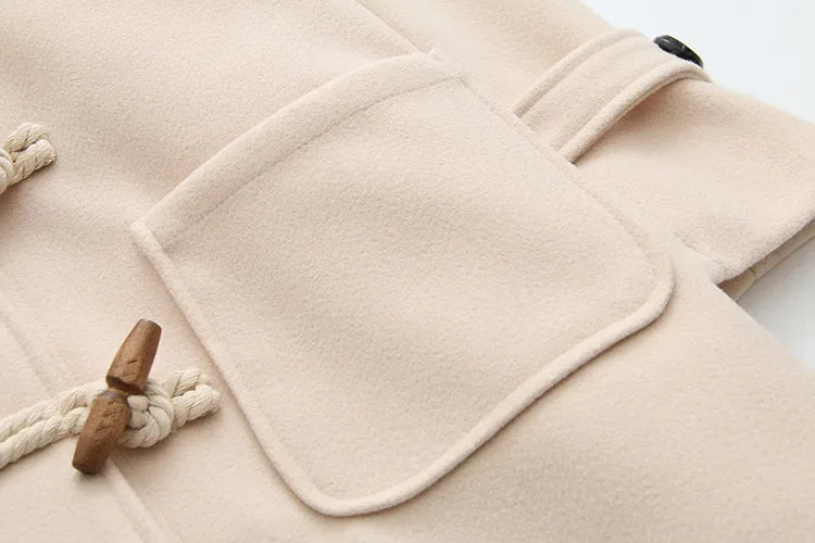 Manteau Long En Laine Avec Boutons En Bois Et Poches