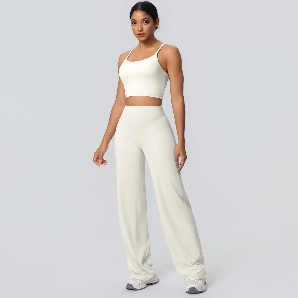 Ensemble Sport Femme Bleu Clair Dos Nu Bretelles Pantalon Taille Haute