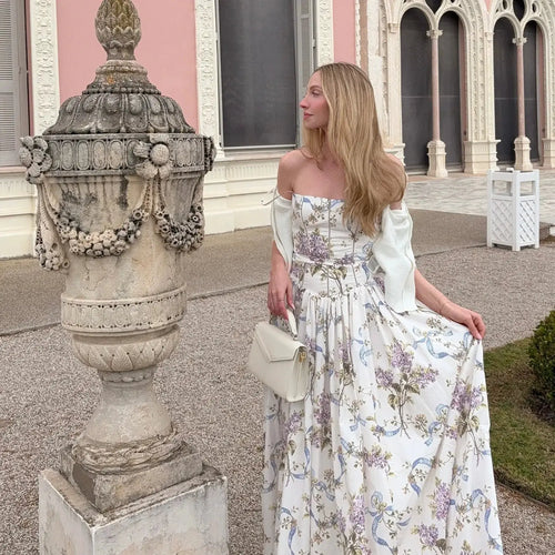 Mingmingxi Sommerkleid mit elegantem Blumenmuster, Neuheiten 2025, Spaghetti-Träger, ausgestelltes Maxikleid, Urlaub, Partykleider für Damen
