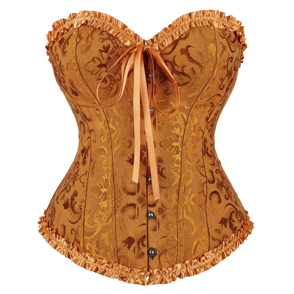 Victorian Floral Jacquard Corset – Front Busk Closure