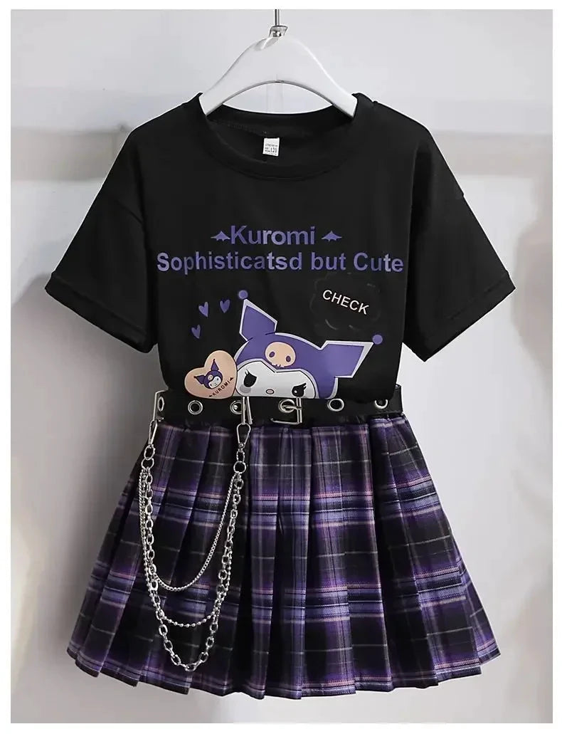 Sanrio Kuromi Kostüm Lila Faltenrock Metallkette