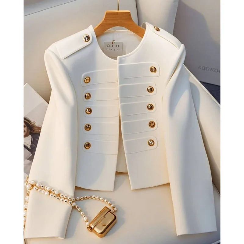 LBP Baiping Veste Femme Court Blanc Boutons Dorés Double Rangée