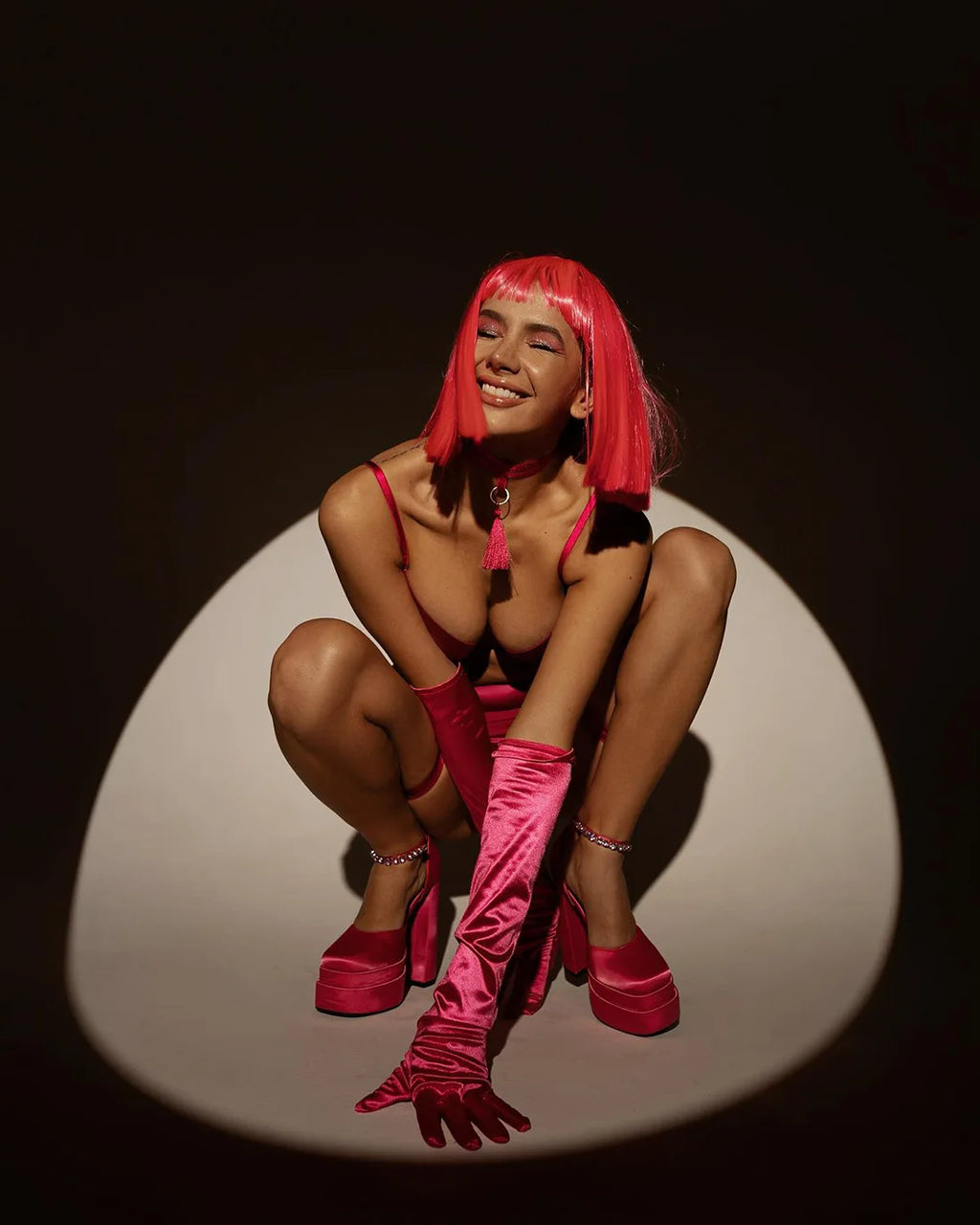 Ellolace Dessous-Set, feiner Satin und Spitze, Rot, 5-teilig