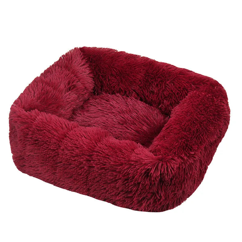 Square Plush Dog Bed, Washable, Duck Blue, Sizes XS to XL