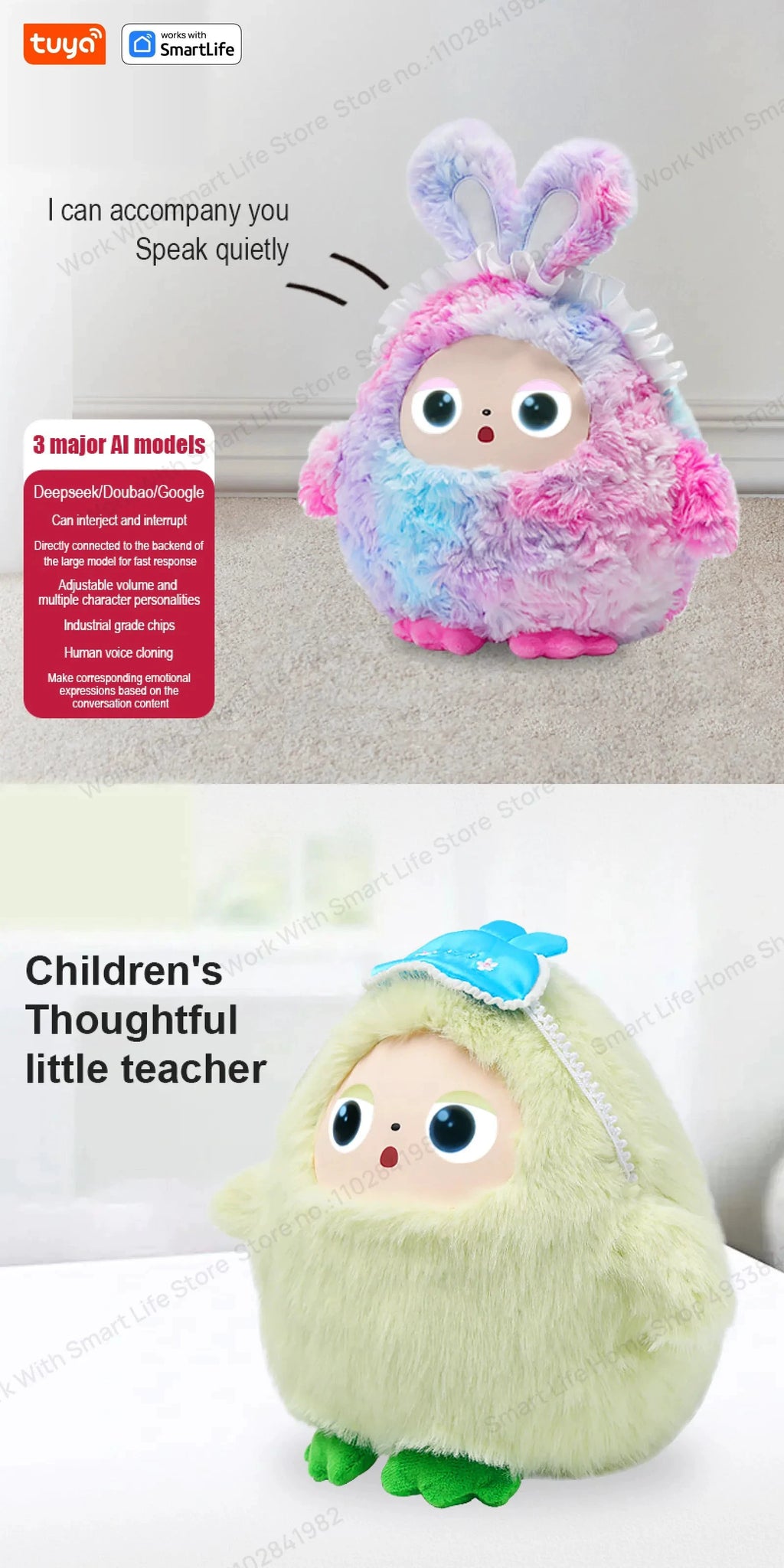 BOBO Grauer Roboter-Plüsch mit KI, LED-Augen und USB-Sprachsteuerung