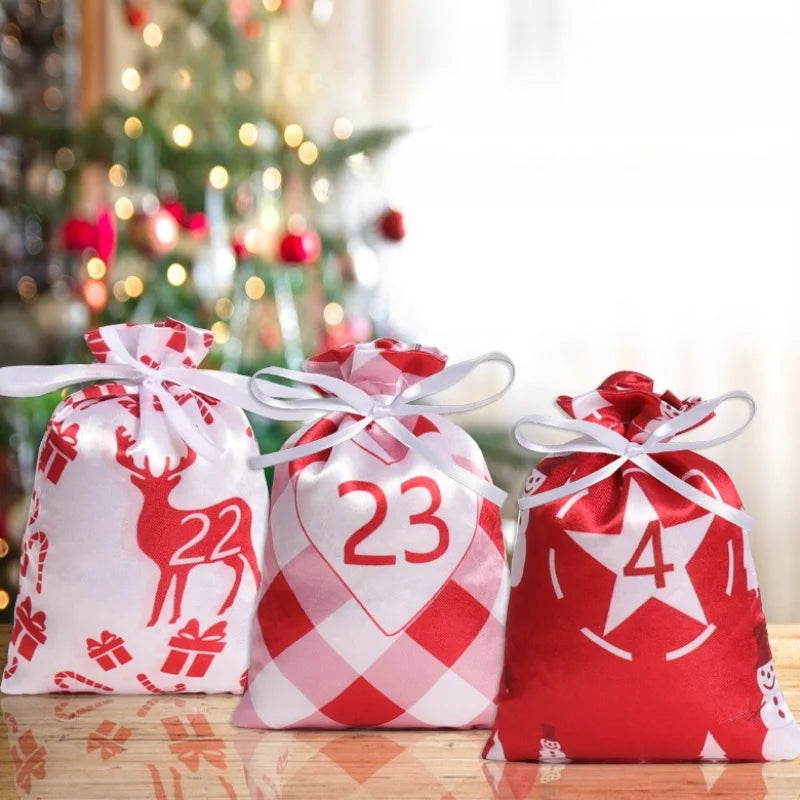 Sac De Calendrier De Noël 24 Jours 50 Pièces En Satin Lisse Avec Cordon Teint Par Couleur Pour Bonbons Et Cadeaux by LSDLBoutique.ch