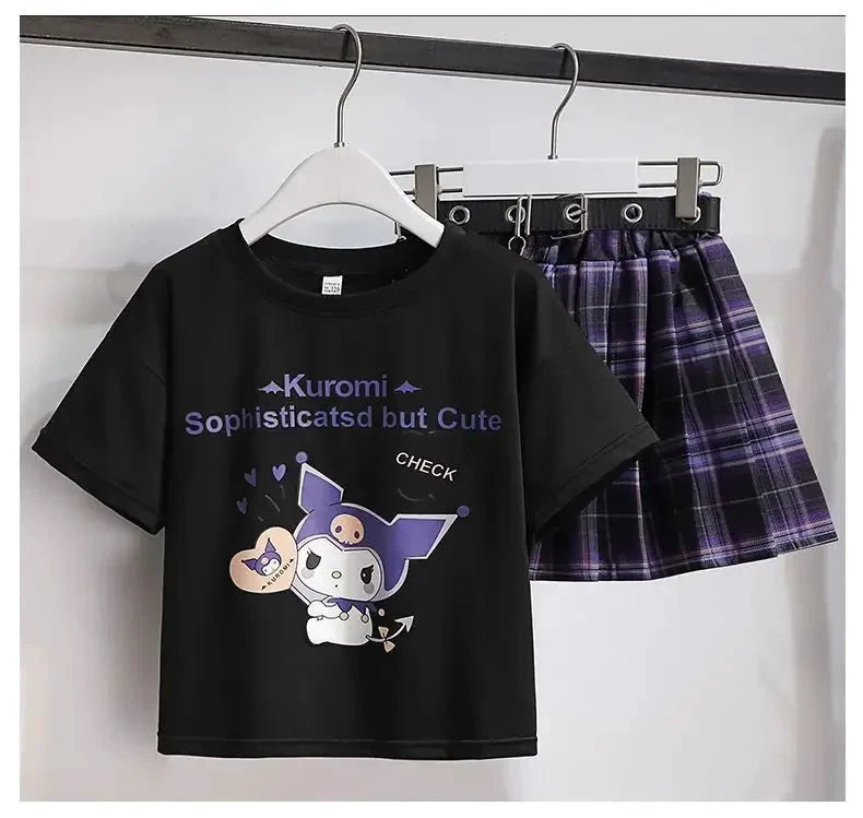 Sanrio Kuromi Kostüm Lila Faltenrock Metallkette