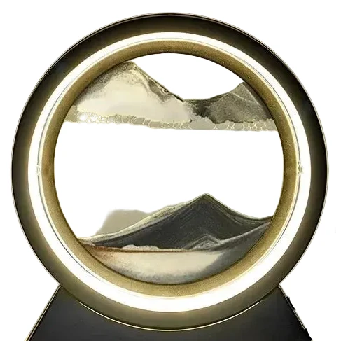 Lampe de table sable mouvant 3D en anneau doré avec paysage de sable