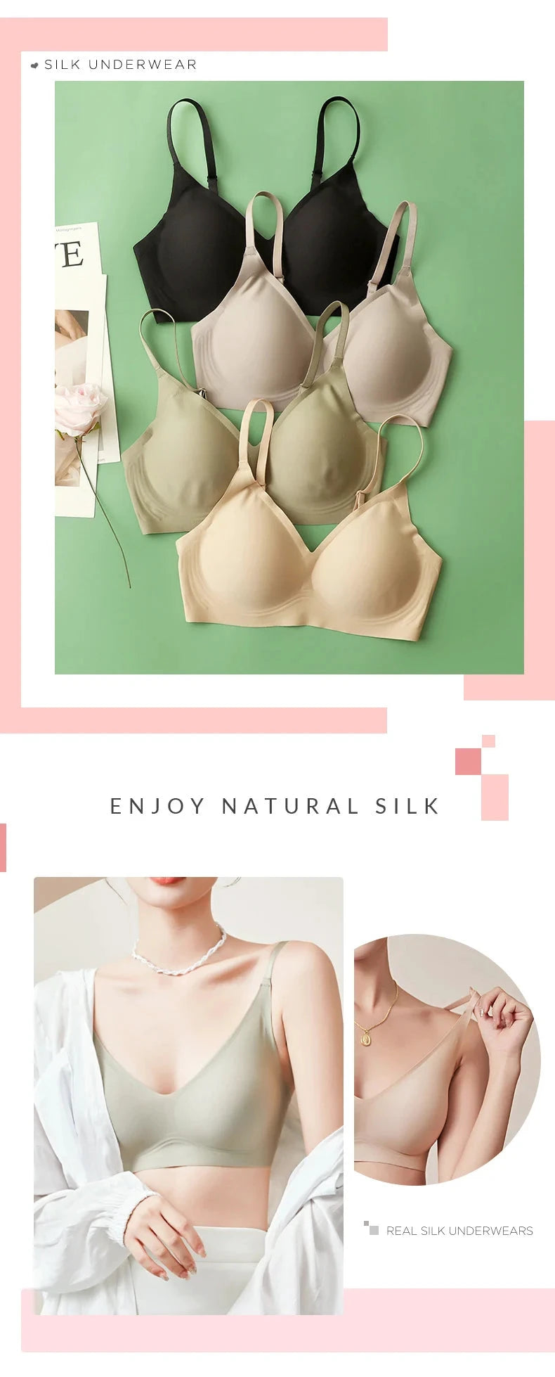 SuyaDream Nahtloser BH, 3/4-Cup, beigefarbenes Seidenfutter