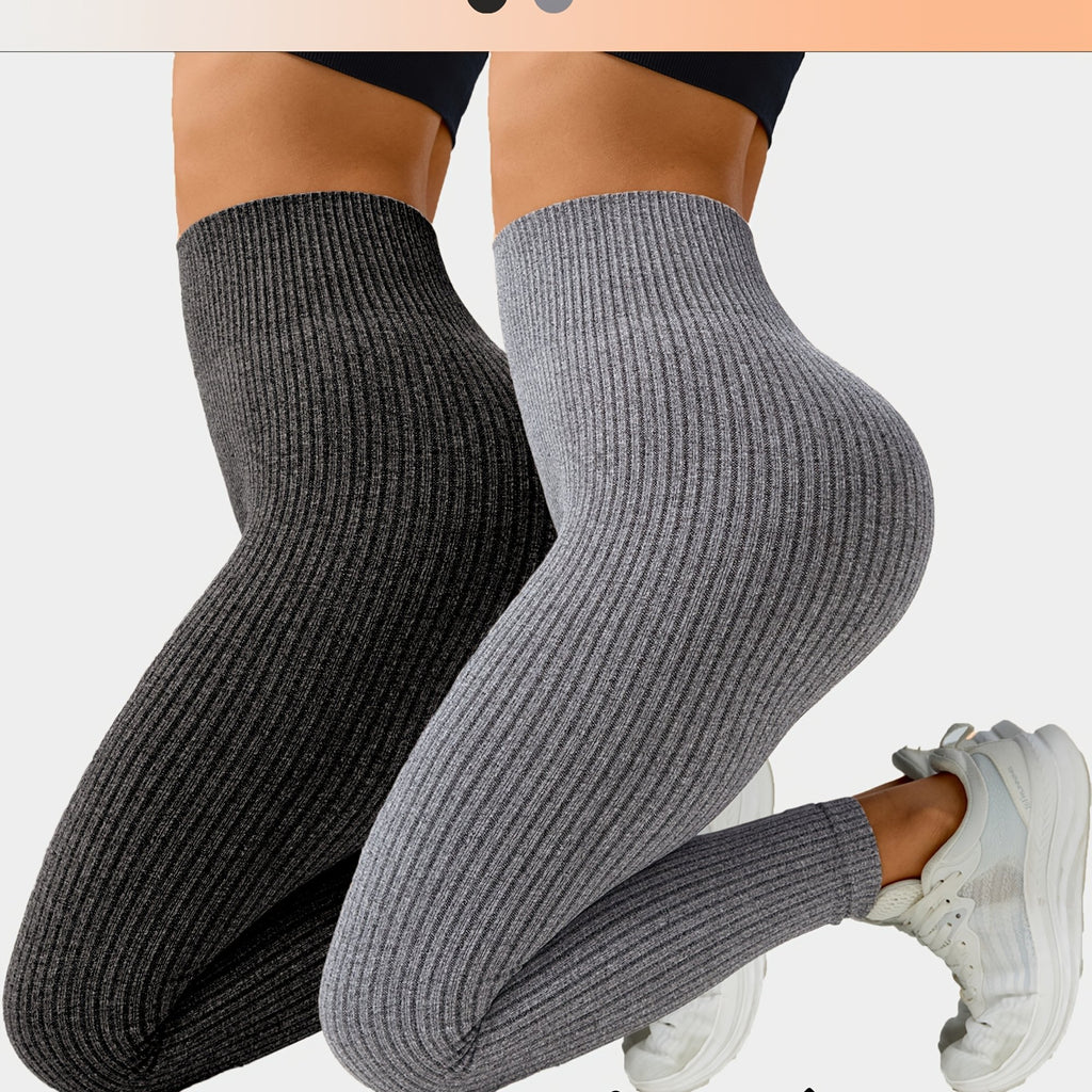 Lot De 2 Leggings Femme Taille Haute Côtelés Confort Stretch Respirants Idéal Yoga Et Fitness by LSDLBoutique.ch