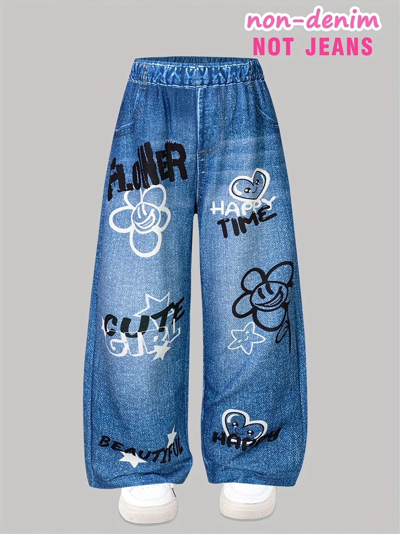 Not Jeans Mädchen-Lange Hosen, 3er-Pack, Graffiti-Buchstaben und Blumen