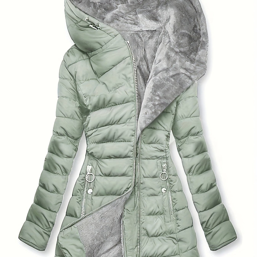 Veste Hiver Femme Doublée Polaire Mi Longue Zippée À Capuche Coupe Ample Pour Journées Froides by LSDLBoutique.ch
