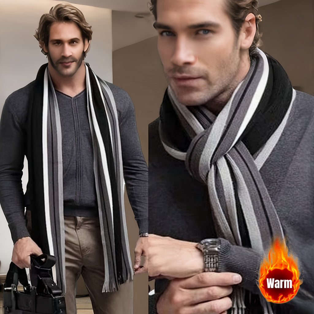 Écharpe Homme À Rayures Tricot Chaud Avec Franges En Acrylique Doux Pour Hiver Confortable Et Légère by LSDLBoutique.ch