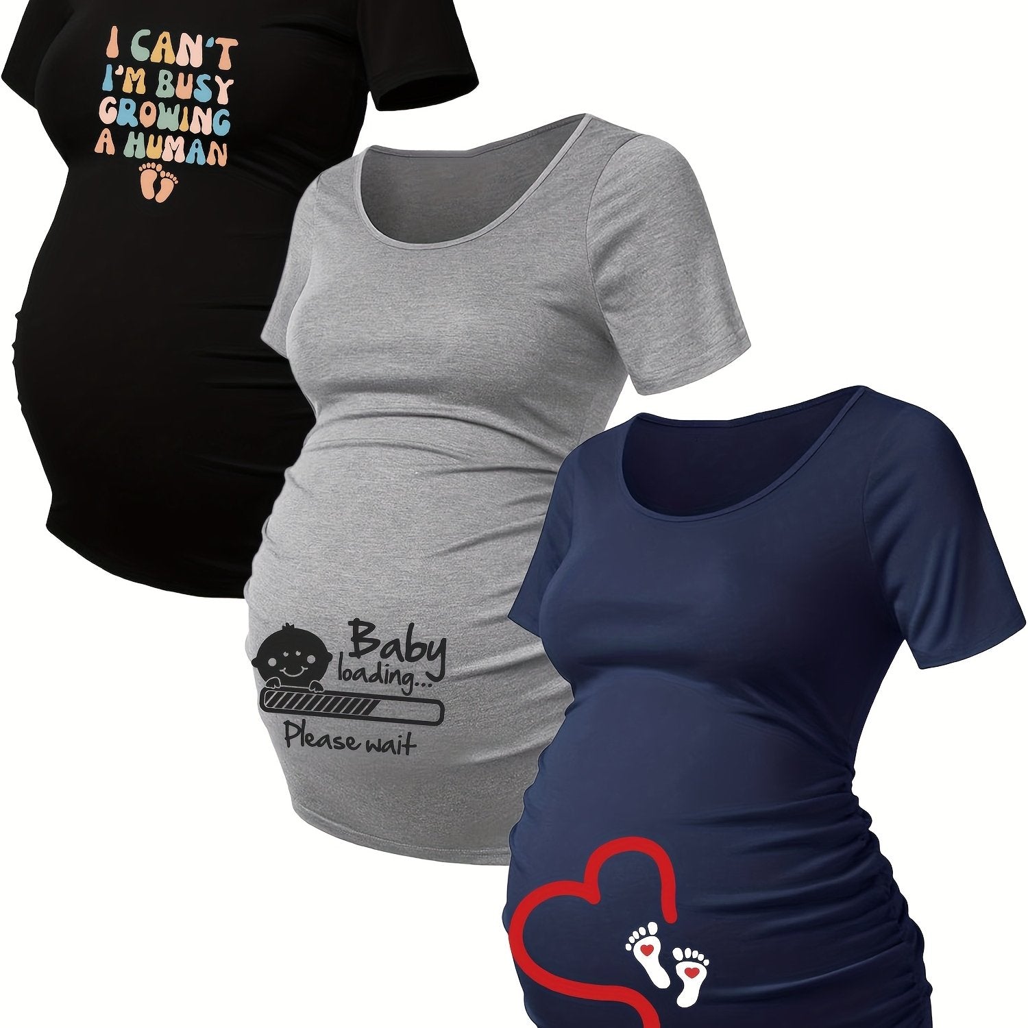 Lot De 3 T Shirts Grossesse Femme Motif Empreintes Stretch Col Rond Confort Et Liberté De Mouvement by LSDLBoutique.ch