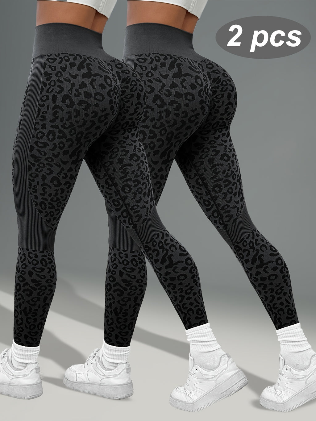 Lot de 2 Leggings Femme Taille Haute Imprimé Léopard Gainant Tissu Respirant et Opaque pour Yoga Fitness by LSDLBoutique.ch