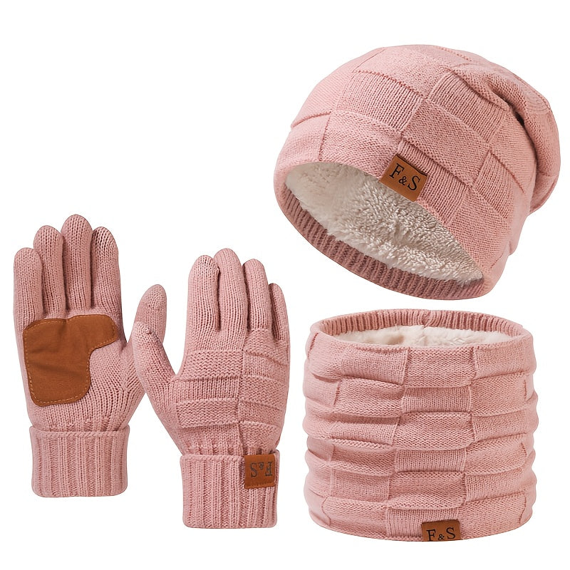 Ensemble Hiver Unisexe 3 Pièces Bonnet Écharpe Gants Chauds Léger et Confortable en Tissu Tricoté Extensible by LSDLBoutique.ch