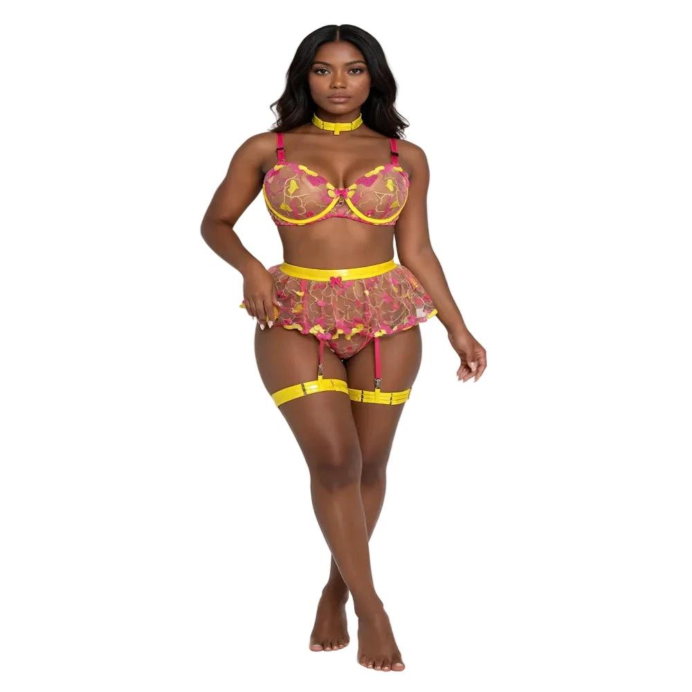 Léas Geheimnisse – Dessous-Set aus transparentem Mesh mit Blumenmuster – Beryl