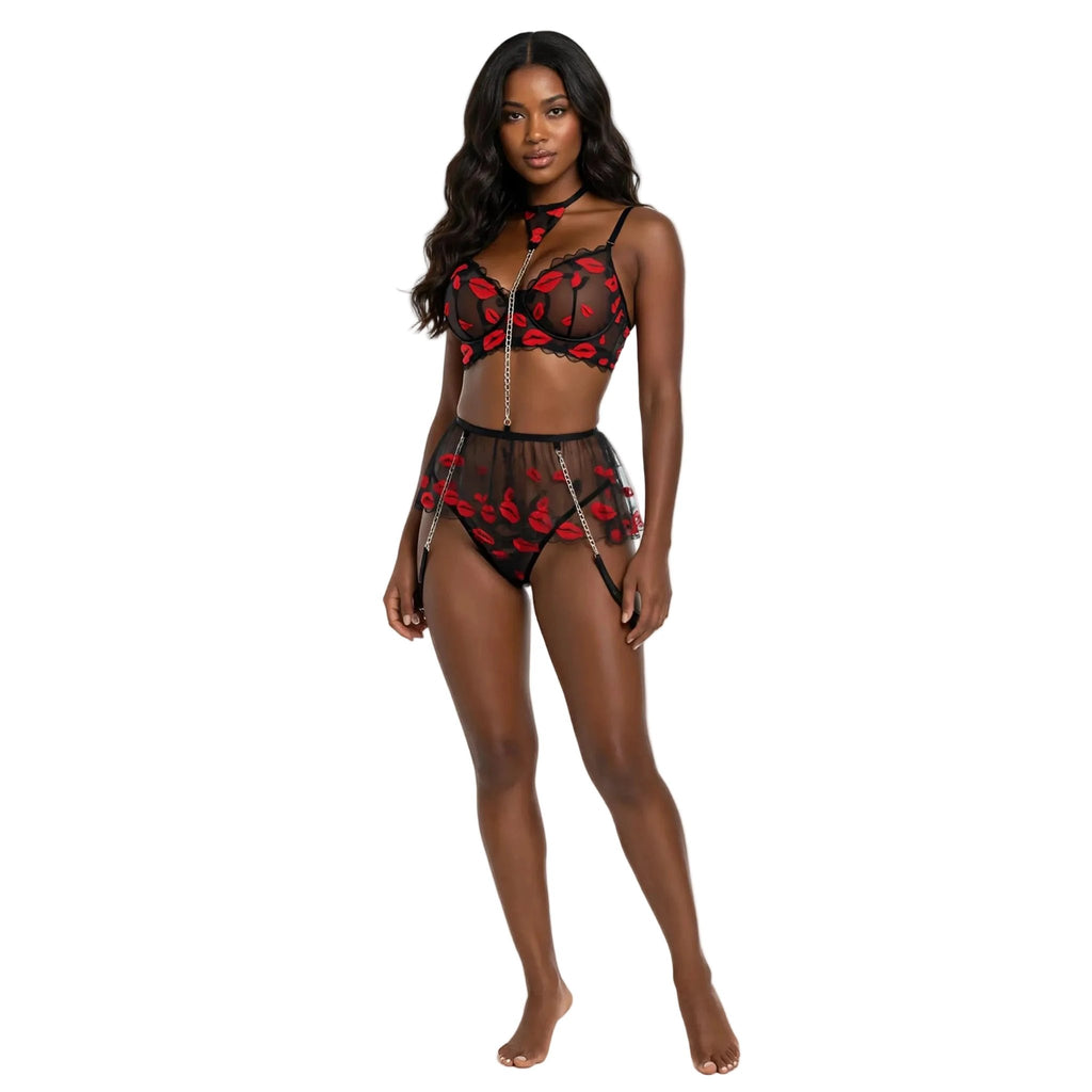 Léas Geheimnisse – Dessous-Set aus transparentem Mesh mit Blumenmuster – Beryl