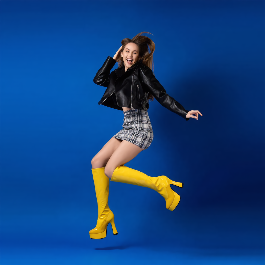 Damen-Overknee-Stiefel – Blockabsatz und Plateau