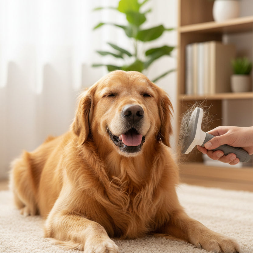 Brosse autonettoyante pour chiens et chats anthracite vue de profil