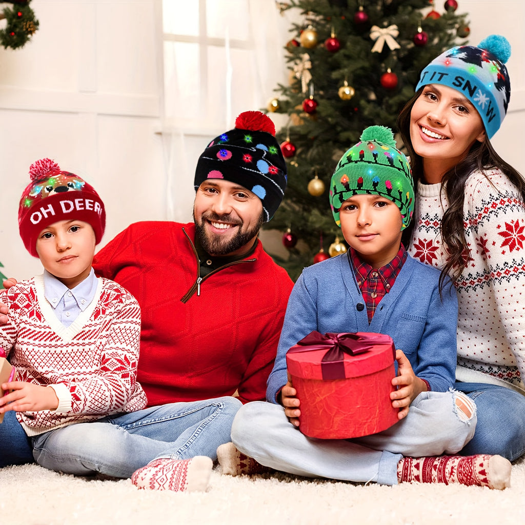 Bonnet Tricoté LED De Noël Pour Adultes Et Enfants Accessoire Festif Lumineux Chaud 100 Pour Cent Acrylique Doux by LSDLBoutique.ch