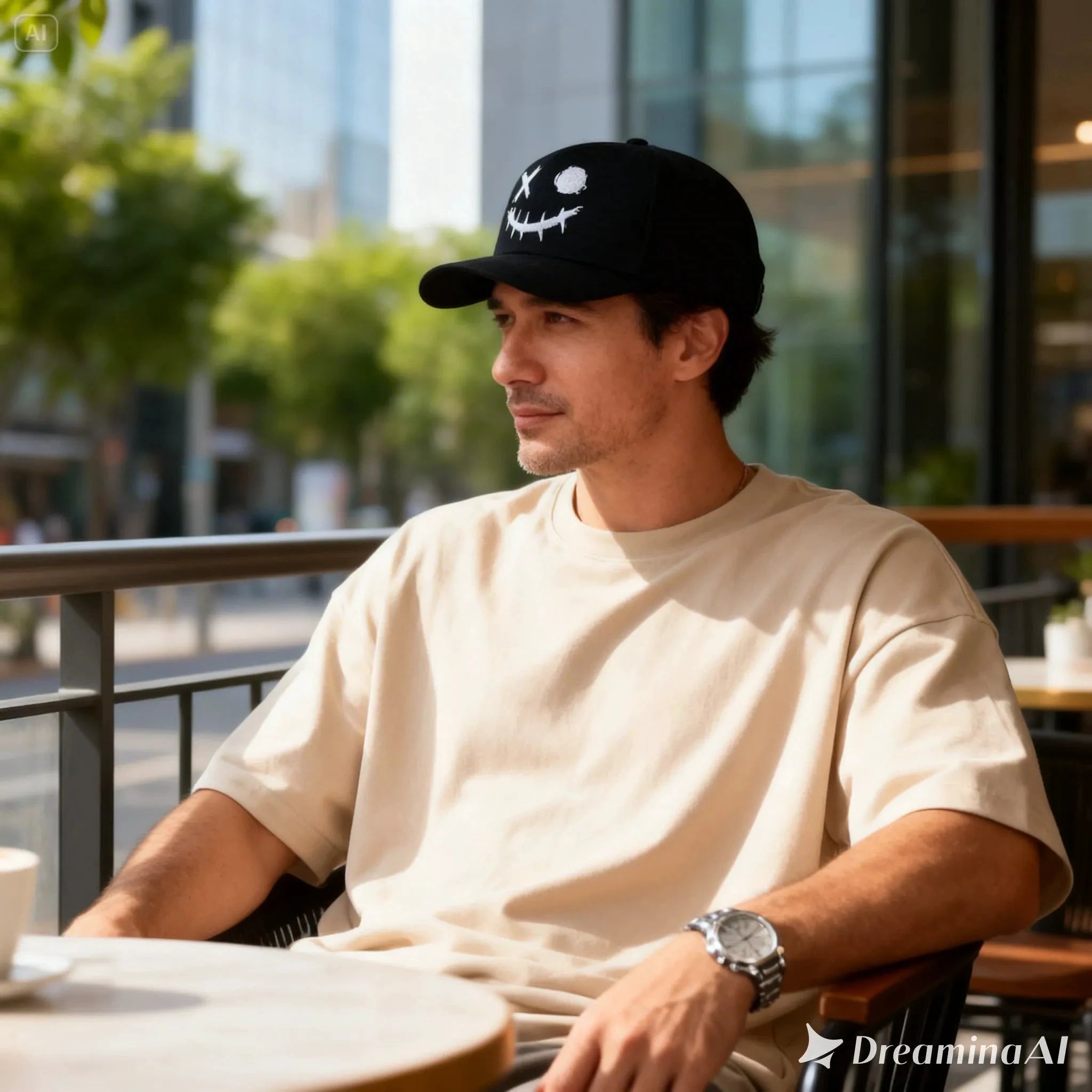 Casquette hip-hop noire à smiley brodé, snapback LSDLBoutique