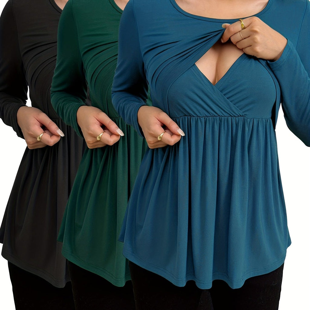 Lot 3 Hauts Grossesse Allaitement Manches Longues Stretch Confort Drapé Évolutif by LSDLBoutique.ch