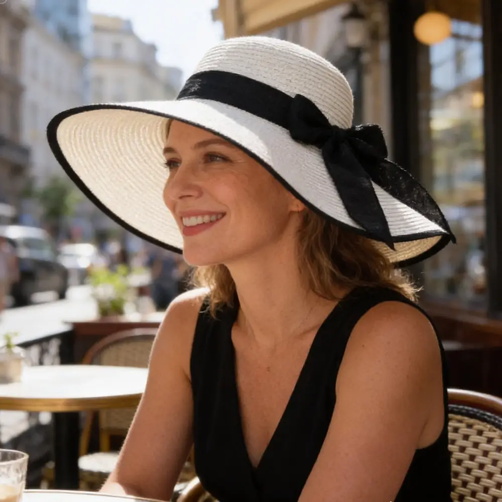 Chapeau de plage en paille à grand bord et nœud décoratif - LSDLBoutique