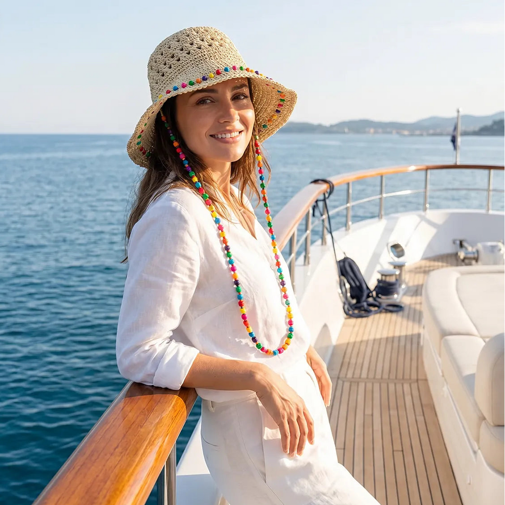 Chapeau seau en polyester tressé – Modèle Crochet Perles