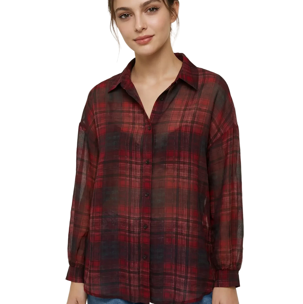 Rot-schwarz kariertes Langarm-Sonnenschutzhemd