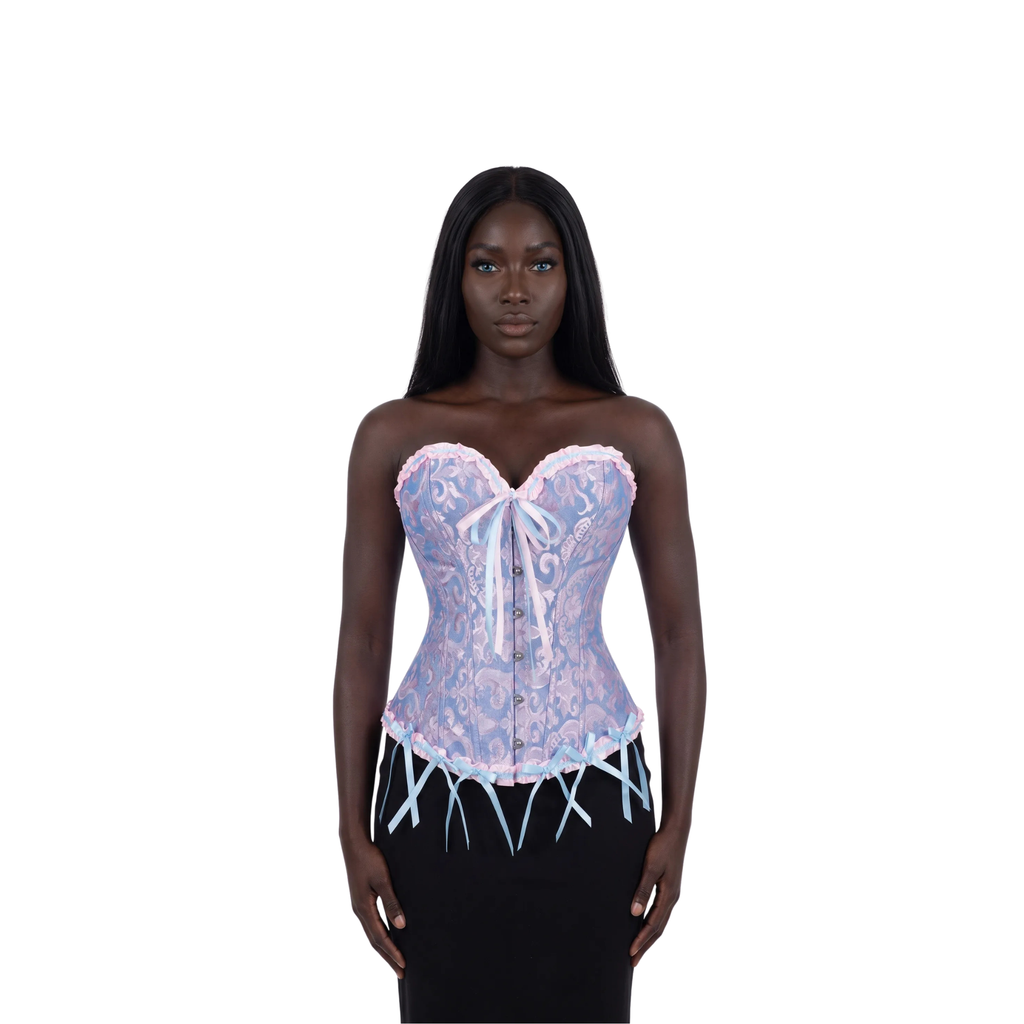 Victorian Floral Jacquard Corset – Front Busk Closure