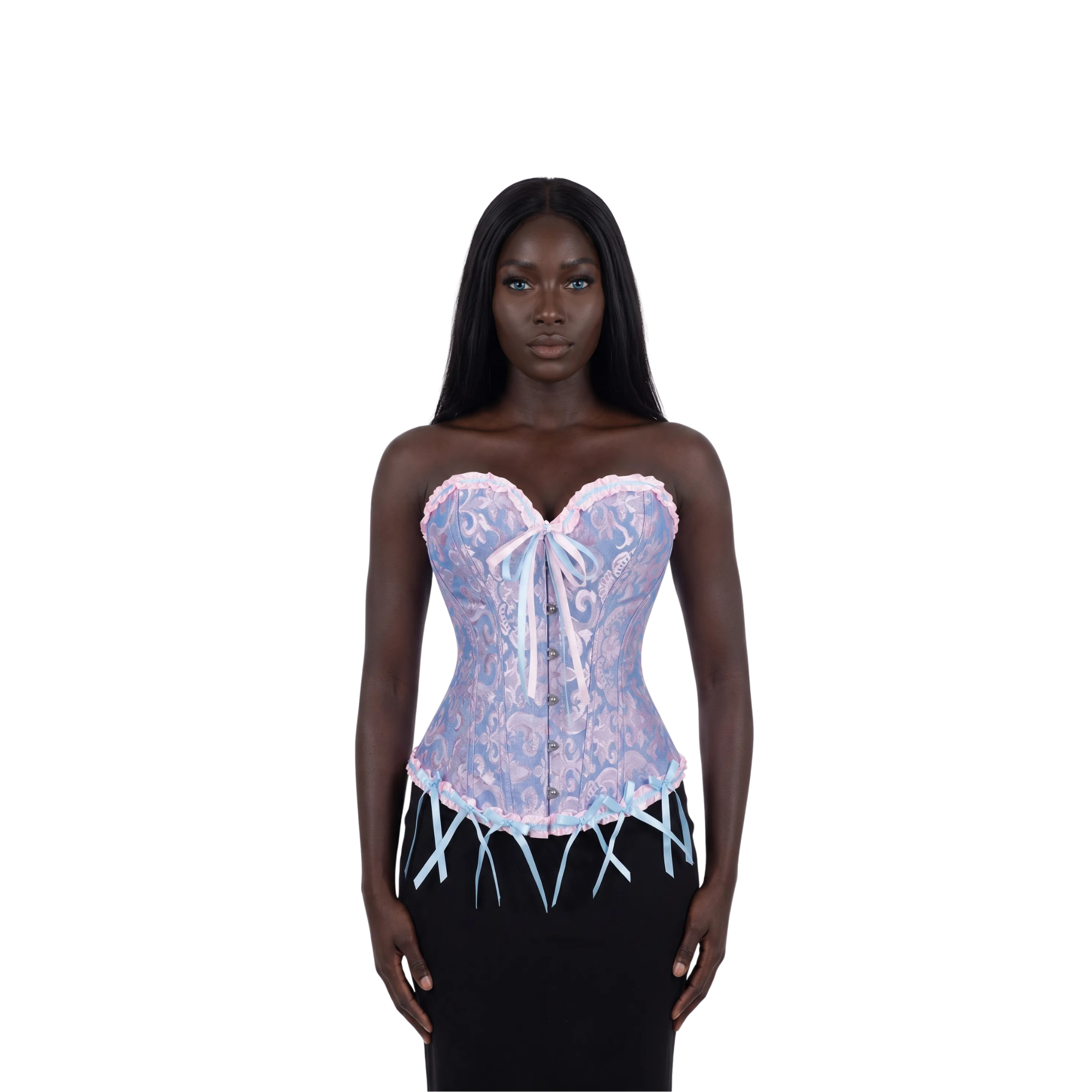 Victorian Floral Jacquard Corset – Front Busk Closure