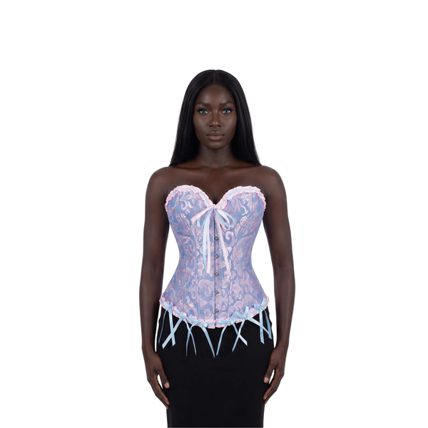 Victorian Floral Jacquard Corset – Front Busk Closure