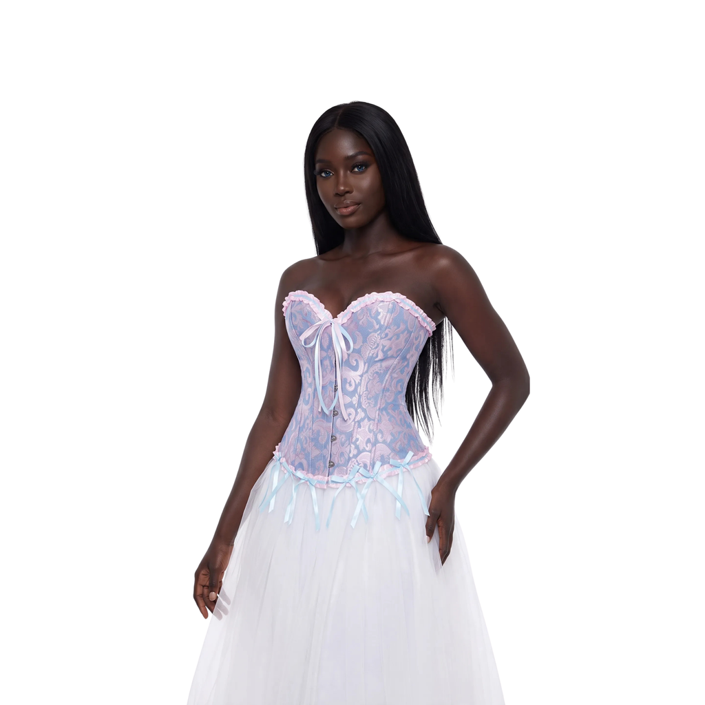 Victorian Floral Jacquard Corset – Front Busk Closure