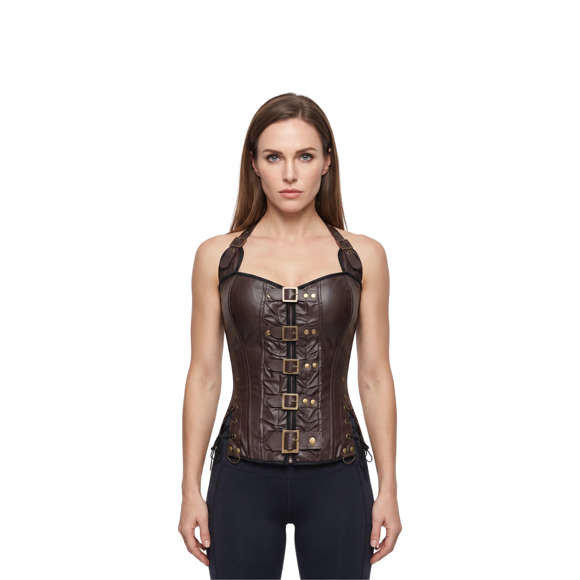 Faux Leather Backless Steampunk Corselet – Gothic Punk Style