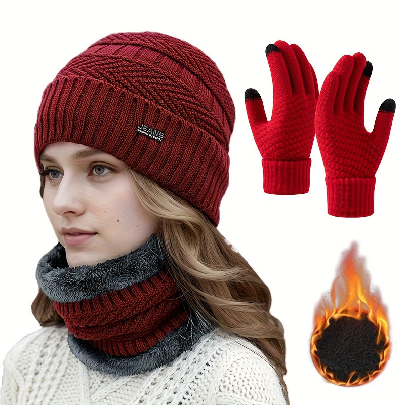 Ensemble Thermique Hiver Trois Pièces Bonnet Écharpe Gants Chauds Confort Quotidien Durable by LSDLBoutique.ch