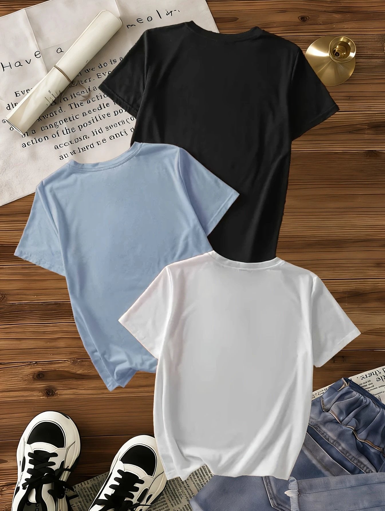 Set mit 3 Mädchen-T-Shirts mit Herz-Leopardenmuster in Schwarz, Rosa und Weiß